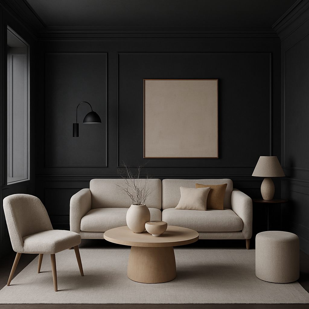 color drenched dark living room