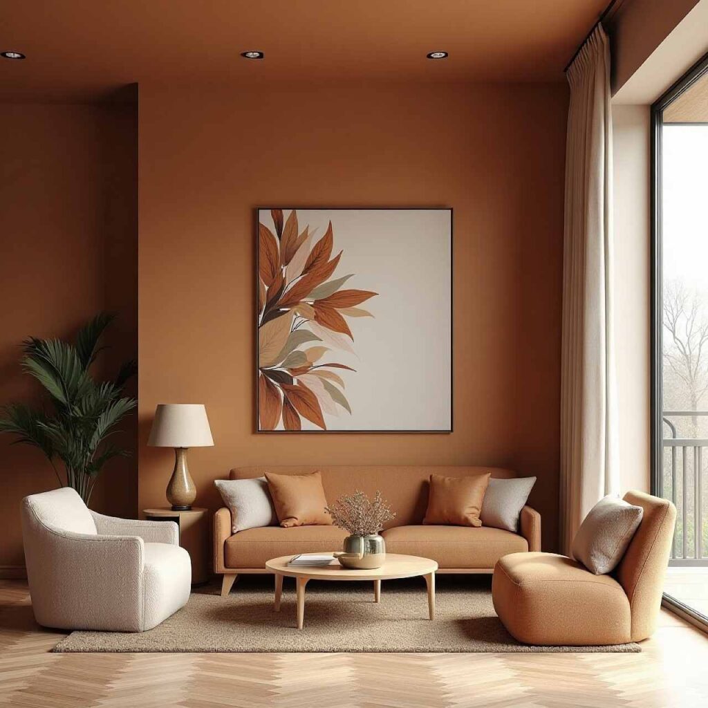 color drenched coconut husk brown modern living room