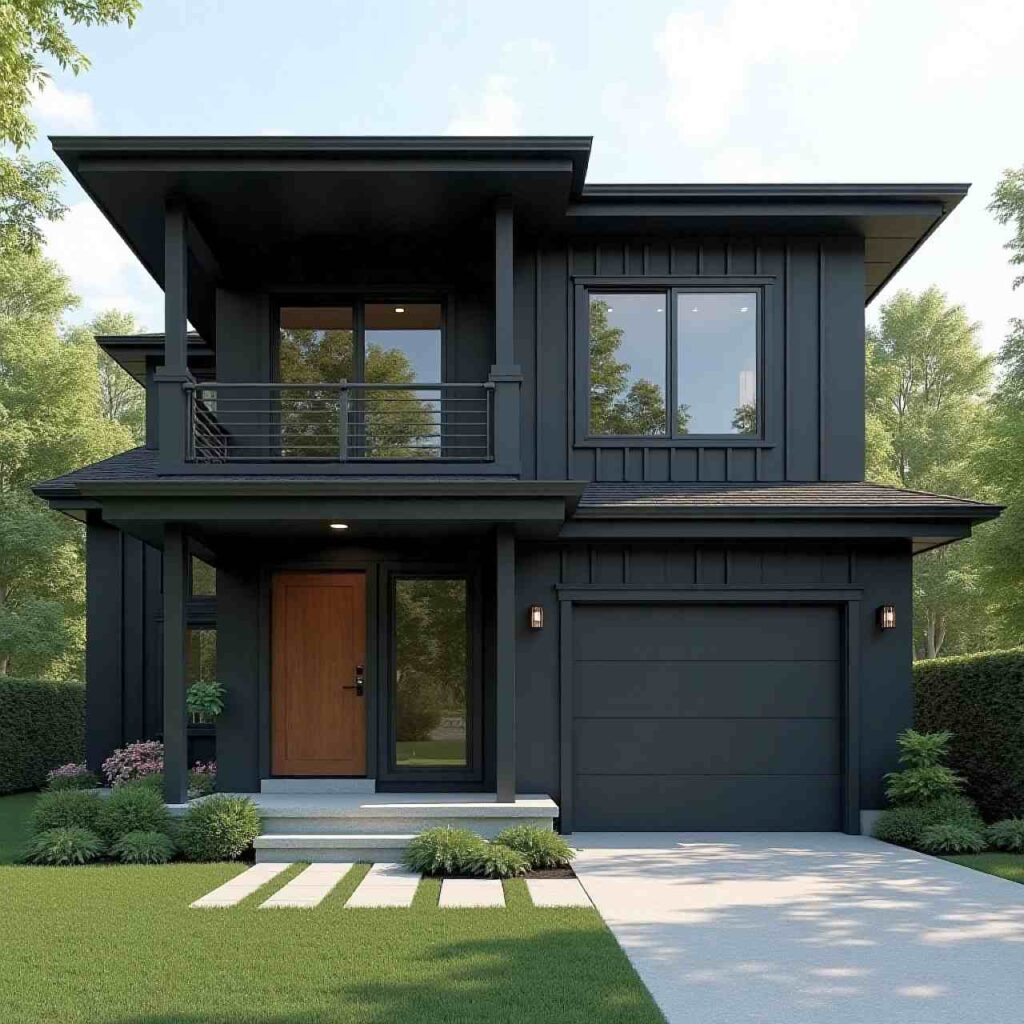 color drenched volcanic gray exterior modern home
