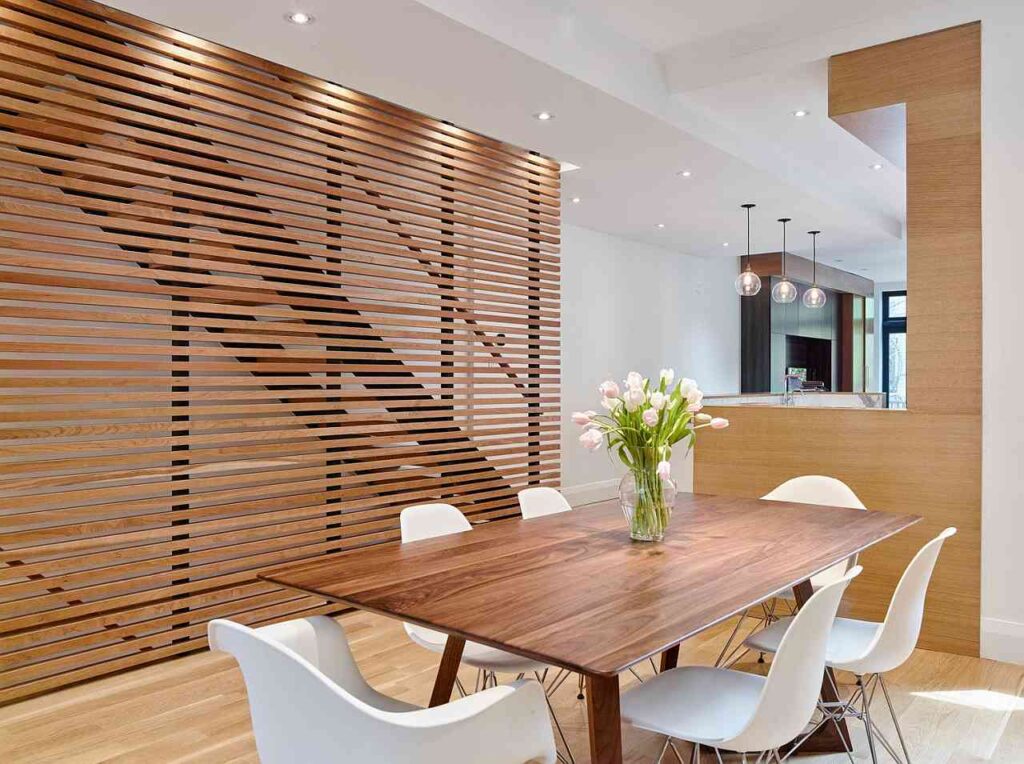 Wood feature wall on stairway