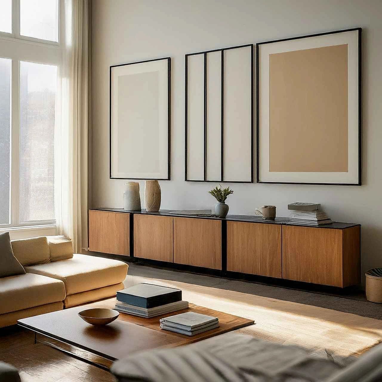 functional furniture in a modern, decluttered living room