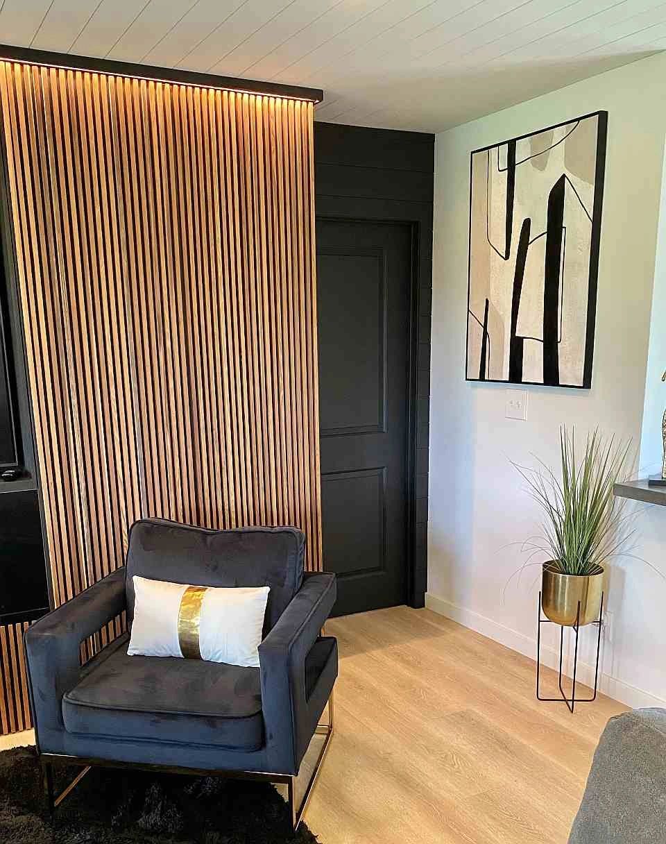 modern wood accent wall in living room
