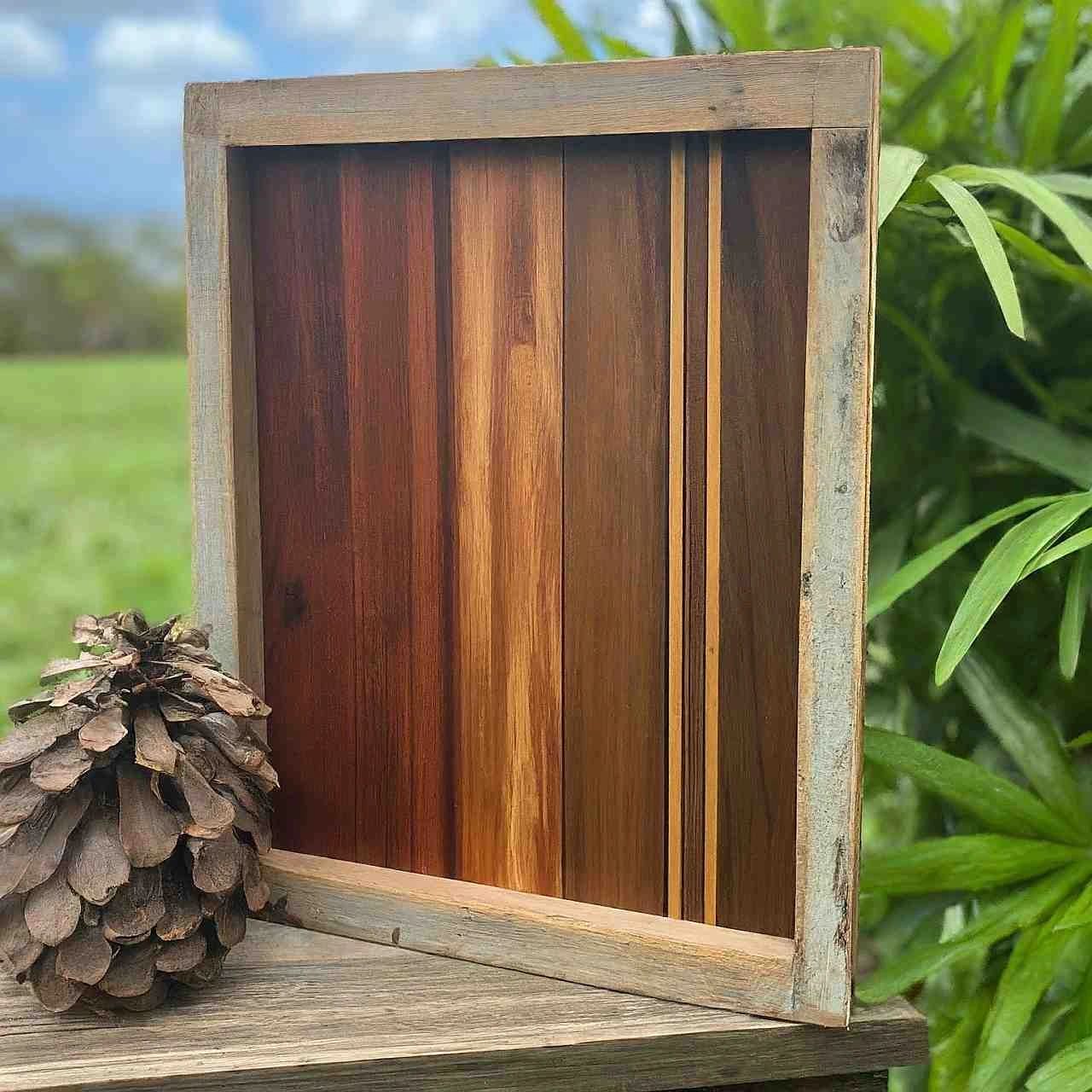 wood accent wall varieties showcased in a wooden frame