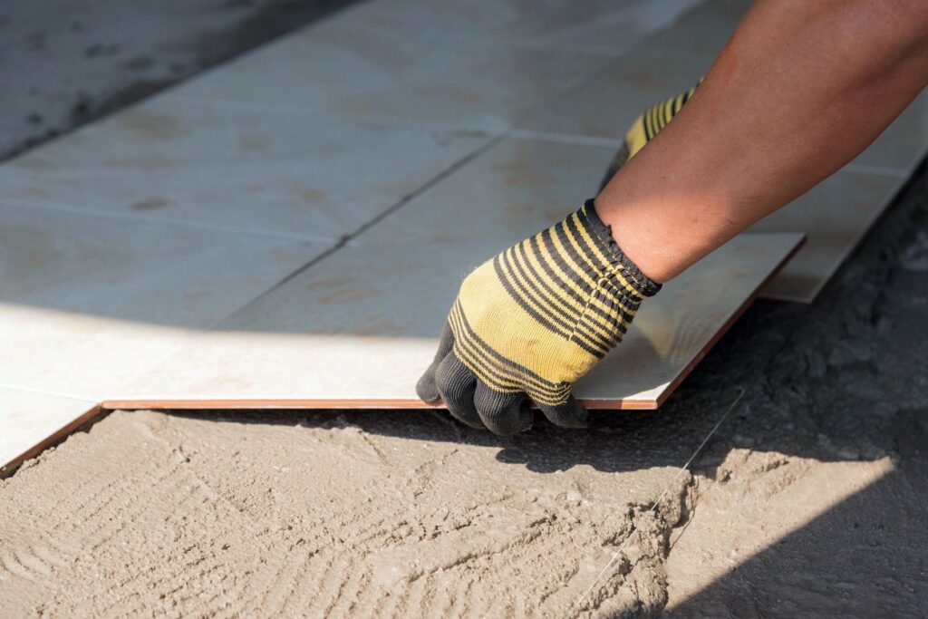 tile contractor laying tile